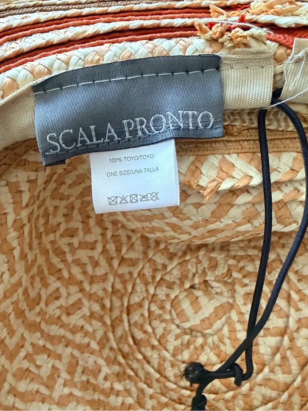 Scala Pronto Wide Brim Straw Sun Hat in Natural with Coral & Brown Stripes